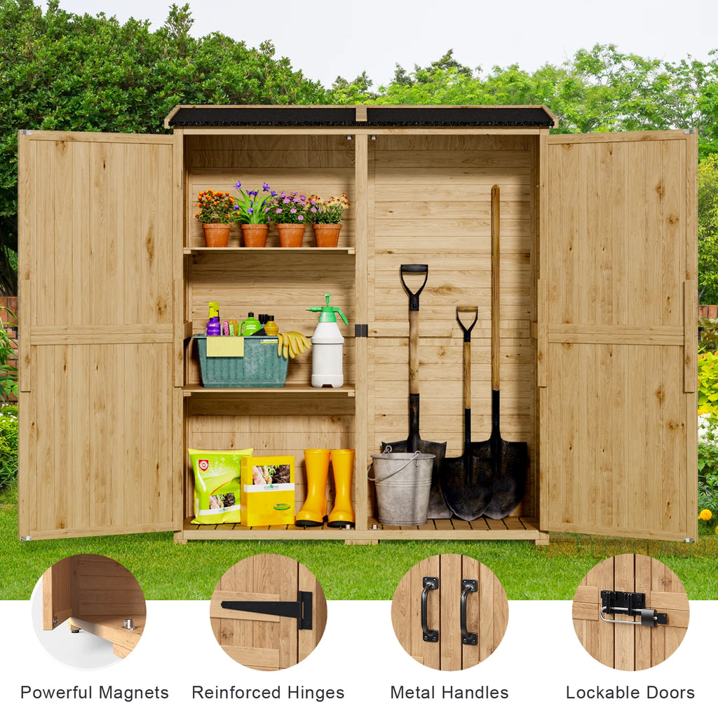 Aiho 55 Wide Outdoor Storage Shed with Lockable Double Doors - Weather - Resistant Garden Shed for Patio, Backyard & Lawn, Gray