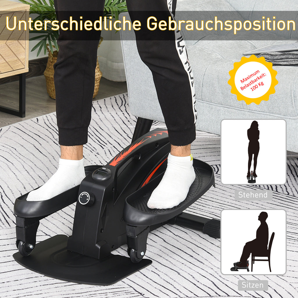 HOMCOM Mini Stepper mit LCD-Monitor, Heimtrainer, Pedaltrainer, Trainingsgerät, Stufenlos Einstellbarer Widerstand, Rutschfestes Steppbrett, Stahl