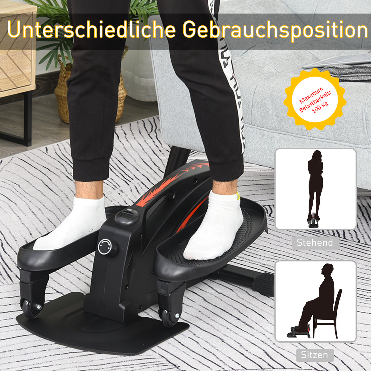 HOMCOM Mini Stepper mit LCD-Monitor, Heimtrainer, Pedaltrainer, Trainingsgerät, Stufenlos Einstellbarer Widerstand, Rutschfestes Steppbrett, Stahl