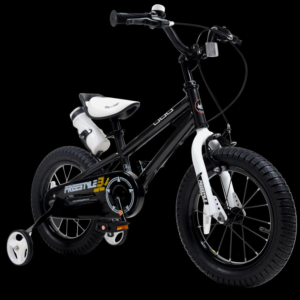 Royalbaby Boys Girls Kids Bike 14 in BMX Freestyle Black 2 Hand Brakes Bicycles with Training Wheels Child Bicycle