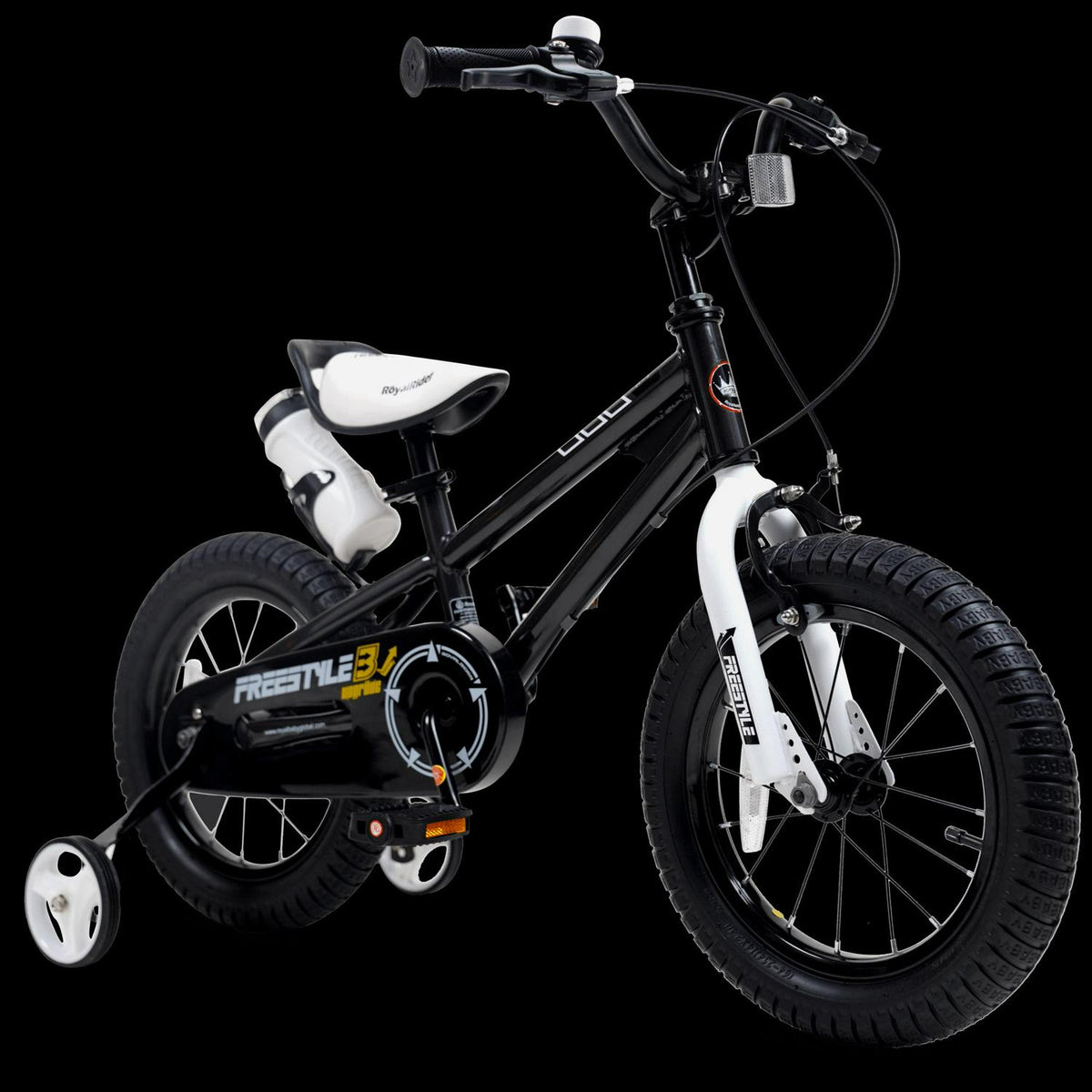 Royalbaby Boys Girls Kids Bike 14 in BMX Freestyle Black 2 Hand Brakes Bicycles with Training Wheels Child Bicycle