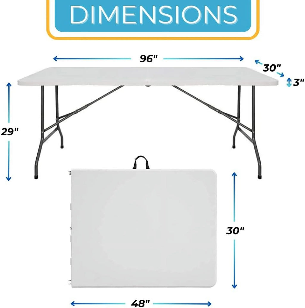Ezone 6ft Indoor Outdoor Heavy Duty Portable Folding Plastic Dining Table W/Handle, Lock for Picnic, Party, Camping - White (6 Ft)