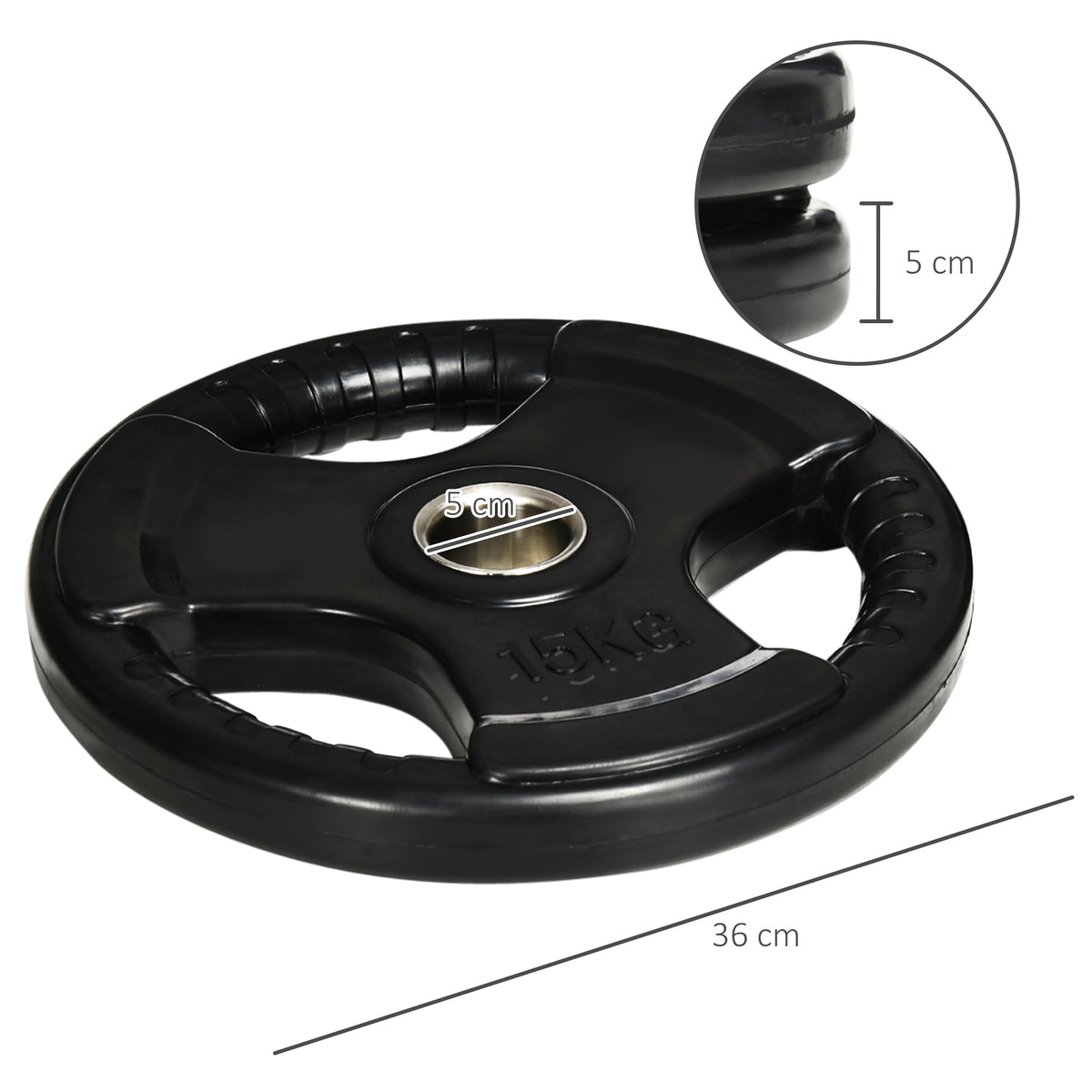SPORTNOW Hantelscheibe, 2er-Set, 15 kg pro Scheibe, drei Griffe, bodenschonender Gummimantel, Metall