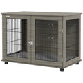 PawHut Hundekäfig 2-in-1 Beistelltisch mit abnehmbarem Plüschkissen, verriegelbarer Tür 100 x 60 x 73,5 cm in Grau