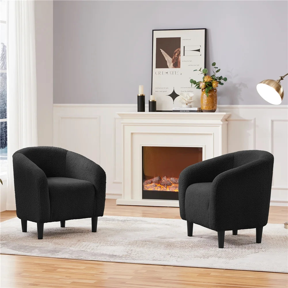 Yaheetech Upholstered Club Chair Accent Barrel Chair, Ivory
