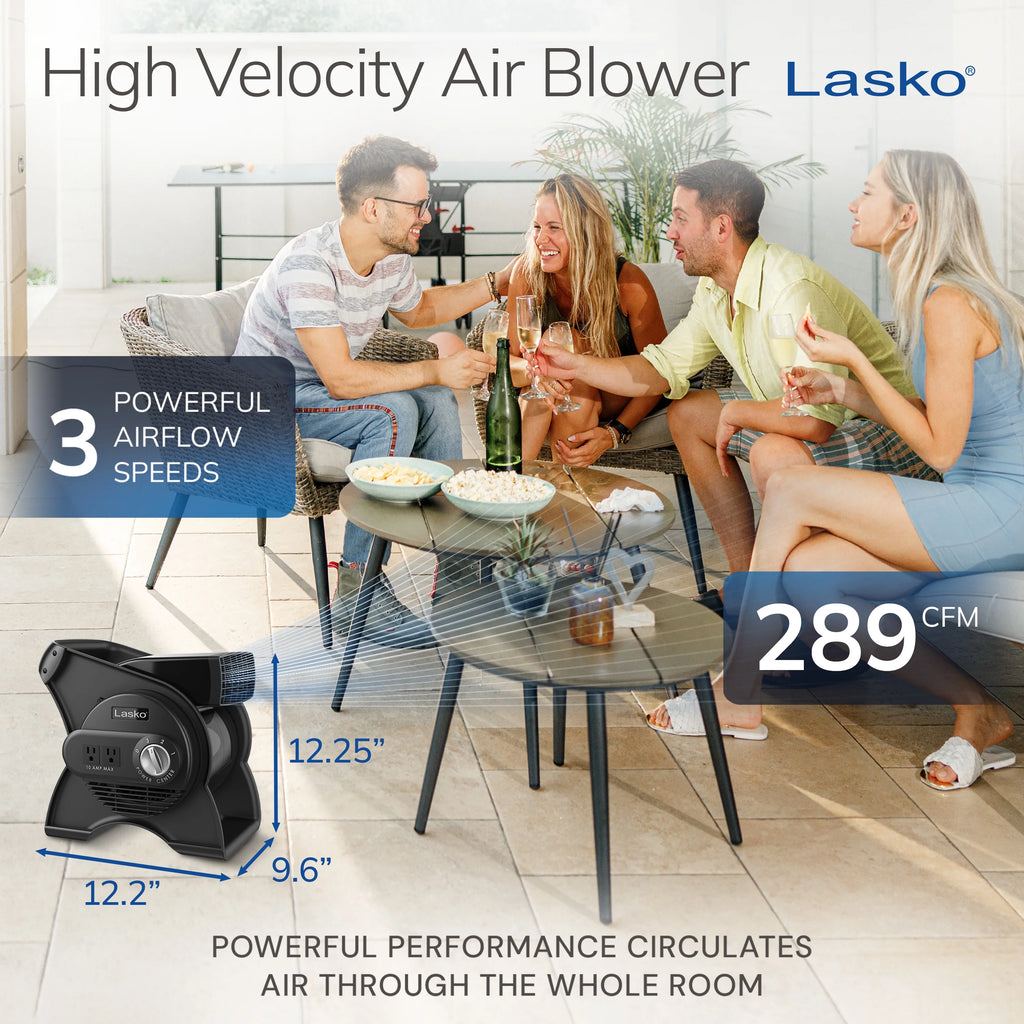 Lasko Pivoting Pro 12" 3 - Speed Rotating Head Free Standing Blower Fan, 289 CFM, Black, U12104