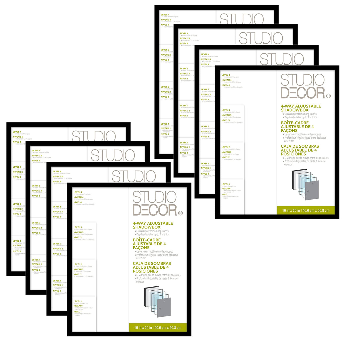 8 Pack: Black Adjustable-Depth 16 inch x 20 inch Shadow Box by Studio Dcor, Size: 16 x 20