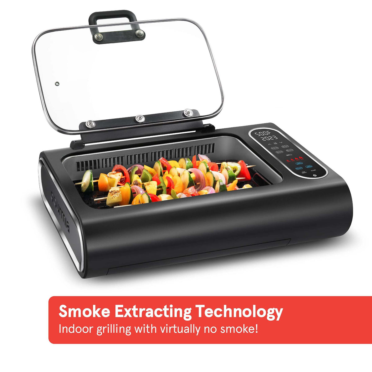 FoodStation Indoor Smokeless Grill with Guided Cooking. Black