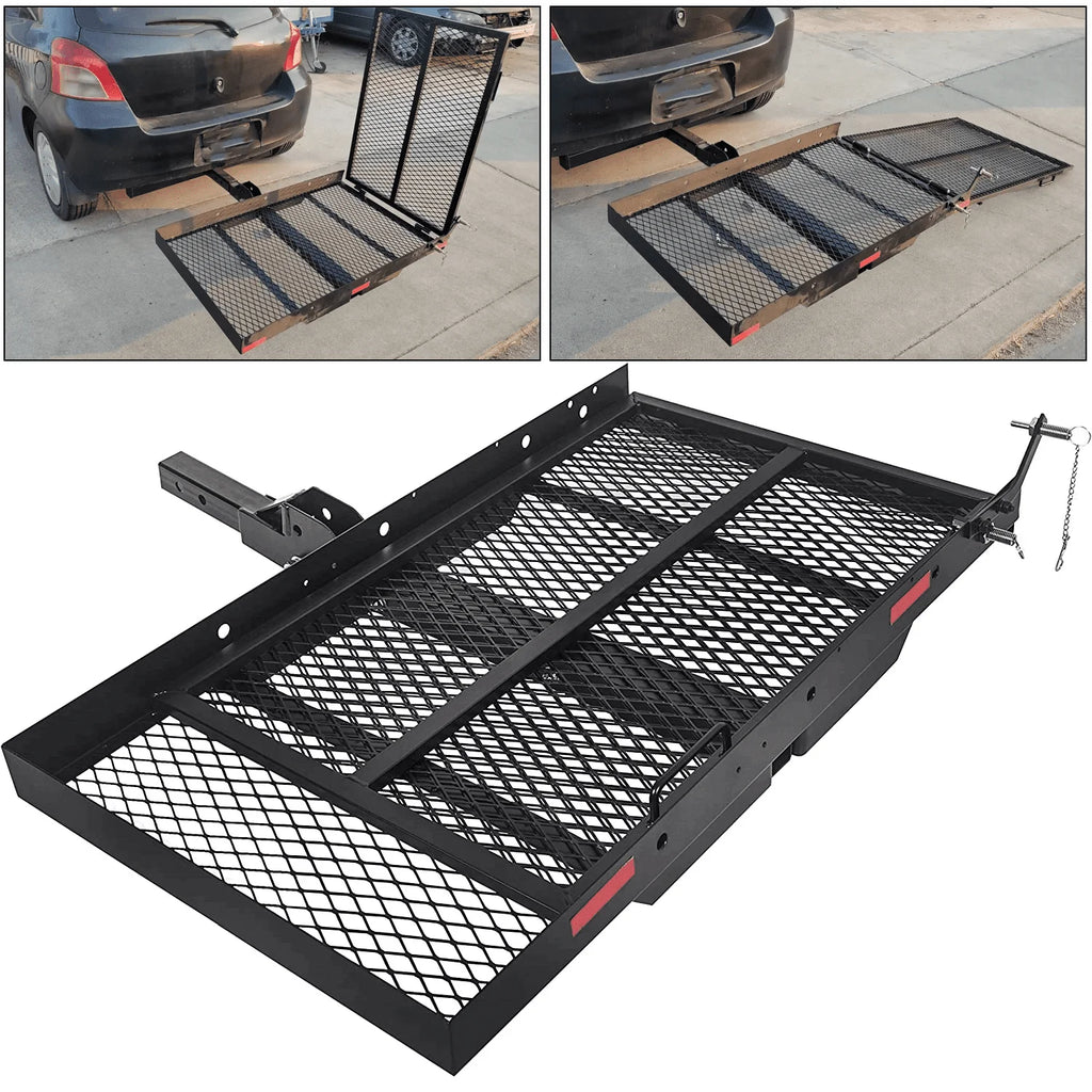 HECASA 500 lb Carrier Hitch Mounted Cargo Folding Scooter and Wheelchair Carrier Mobility Rack with Loading Ramp