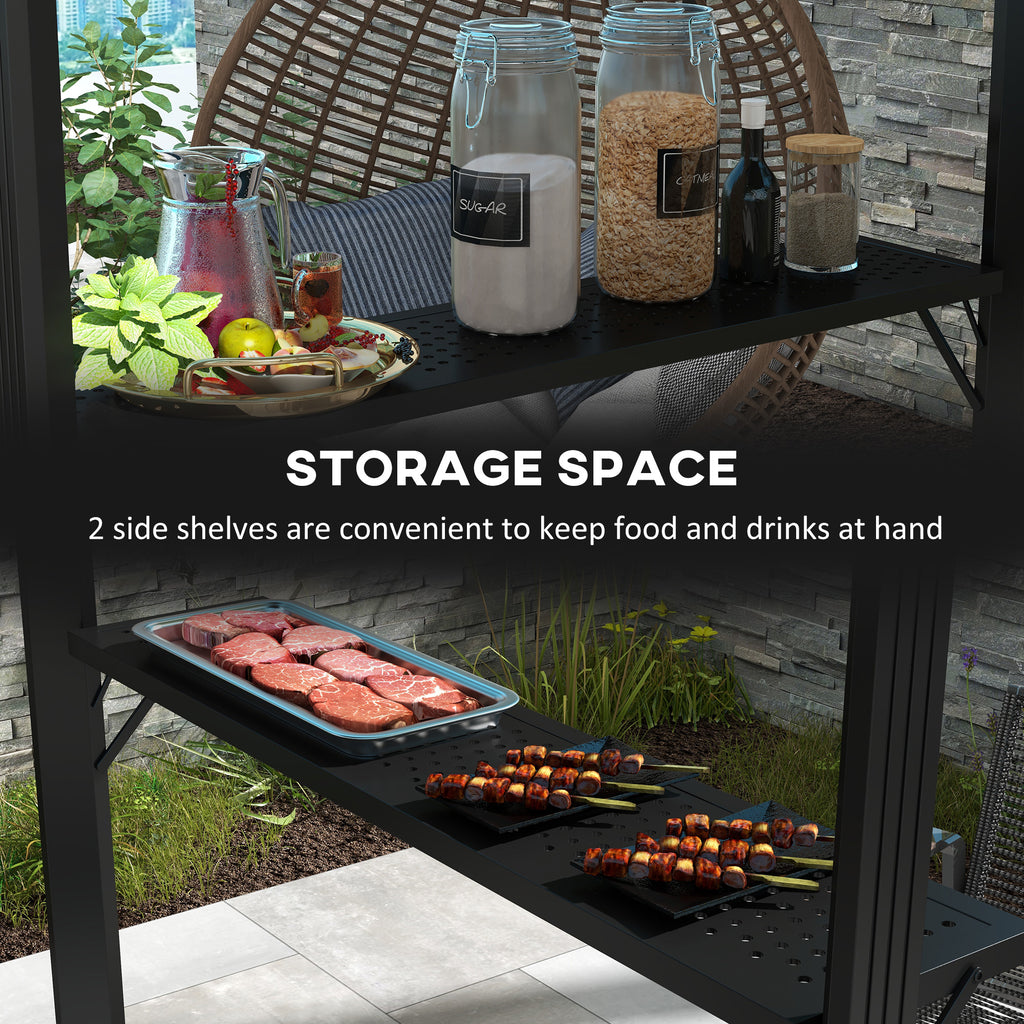 Outsunny 6' x 8' Hardtop BBQ Gazebo, Grill Gazebo with Metal Roof, Aluminum Frame and 2 Side Shelves