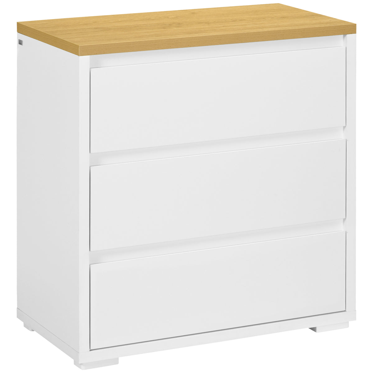 HOMCOM Kommode mit 3 Schubladen aus Spanplatte in Weiß für Schlafzimmer, Büro und Wohnzimmer, 70Lx37x75cm