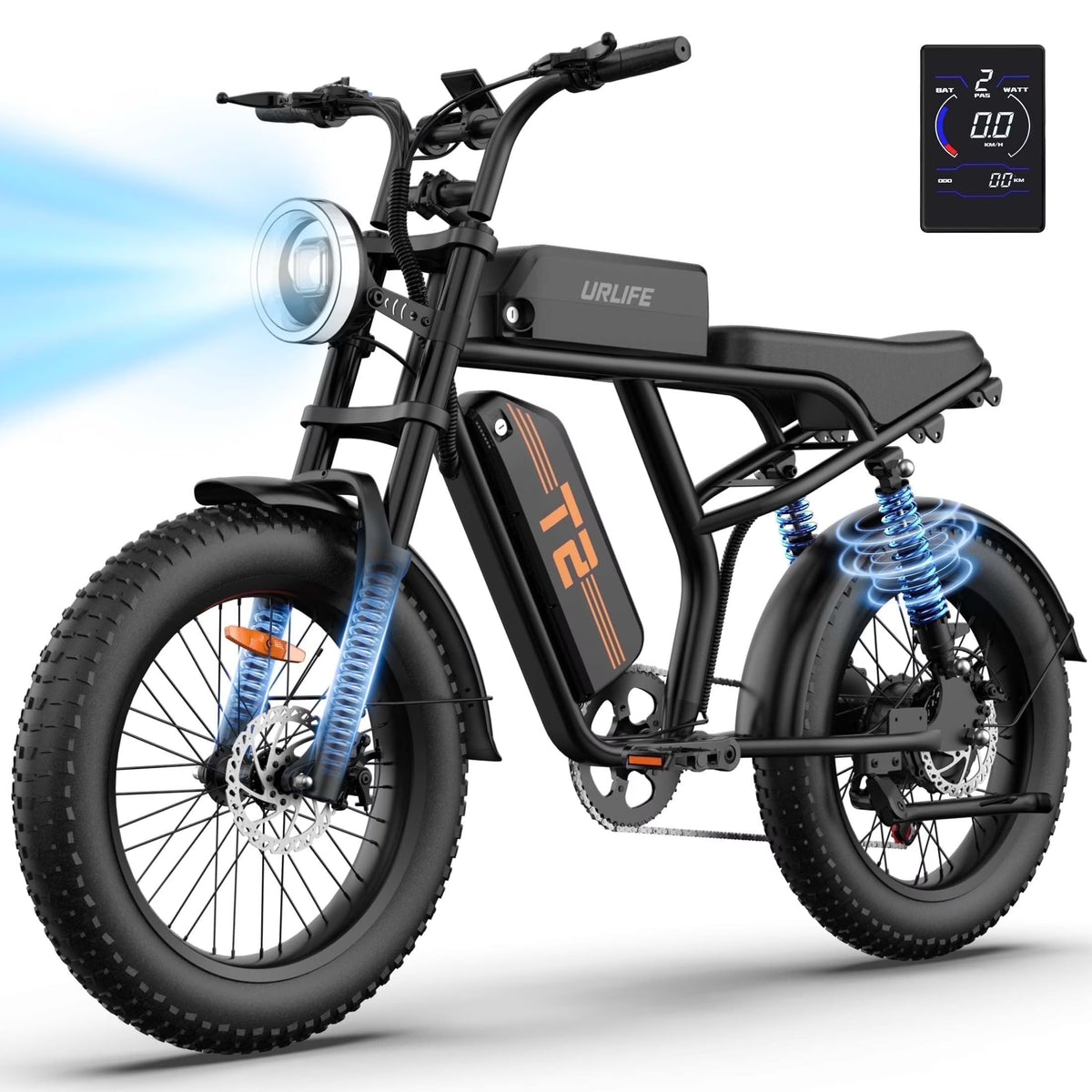 URLIFE 1500W Electric Bike for Adults, 20"4.0 Fat Tire Ebike, 48V 15.6ah Removable Battery, 7 - Speed E - Mountain Bikes, All - Terrain Off - Road Electric Bicycle, UL2849 Certified(Black)