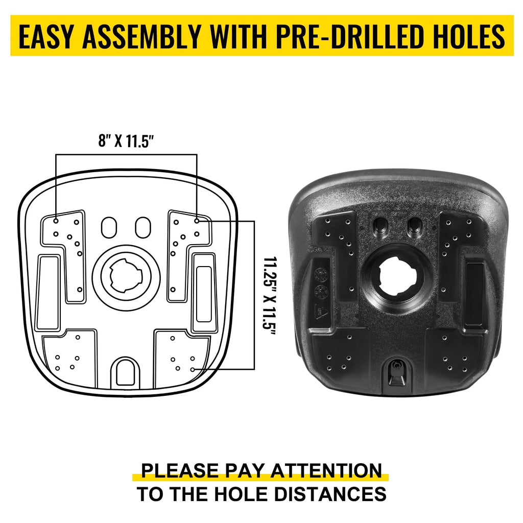 VEVOR 2pcs Universal Tractor Seat Replacement, Compact High Back Mower Seat Pair, Black Vinyl Forklift Seat, Central Drain Hole Skid Steer Seat with Mounting Bolt Patterns of 8" x 11.5" & 11.25" x 11.5"