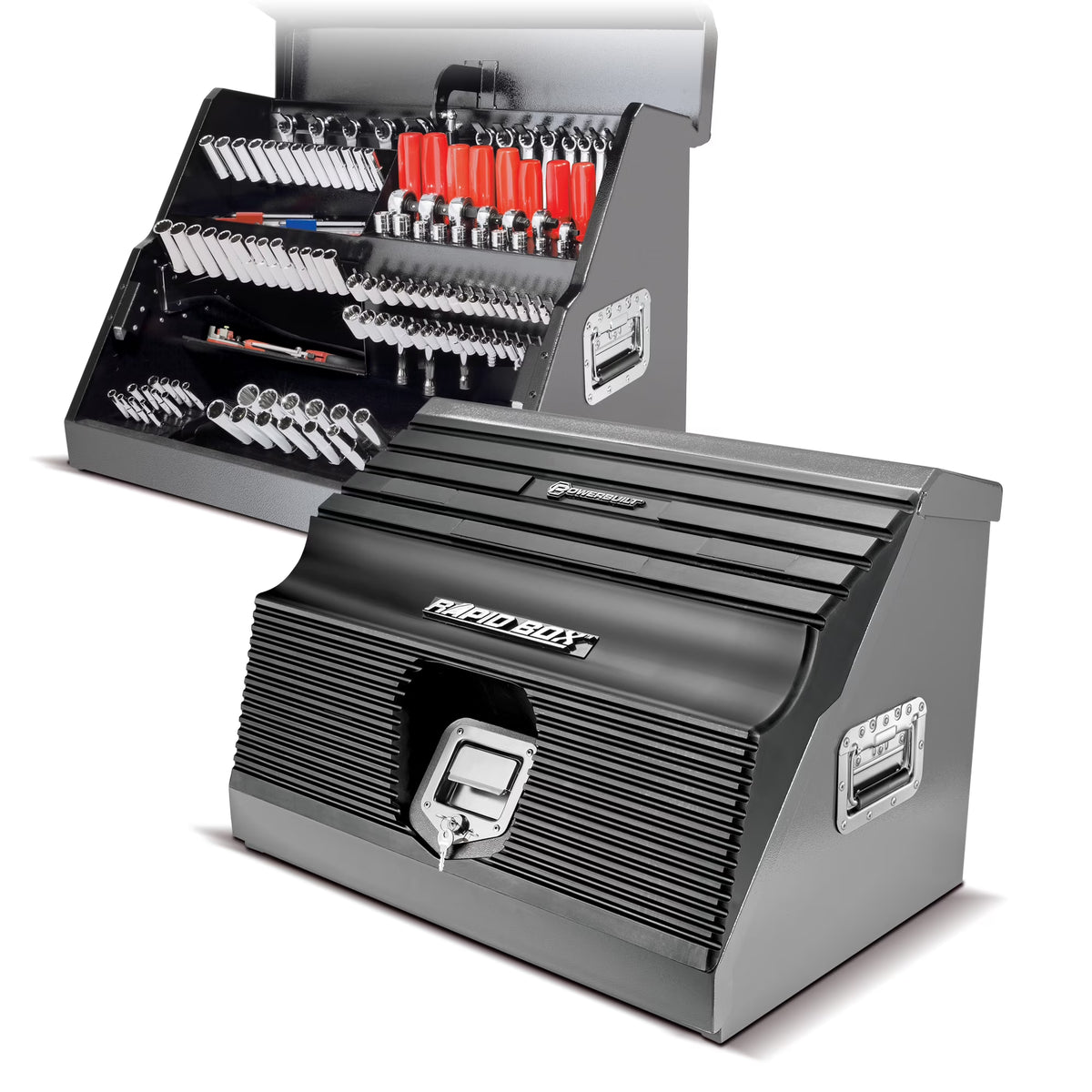 Powerbuilt 26 in Rapid Box Portable Slant Front Tool Box - Gray - 240111