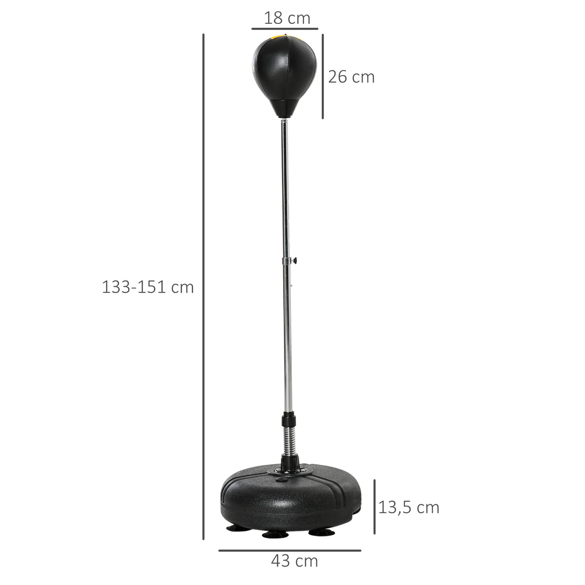 HOMCOM Punchingball Set Standbox Fitness Boxsack Training Set 133-151 cm höhenverstellbar mit 1 paar Handschuhe geeignet für Profis und Anfänger Schwarz