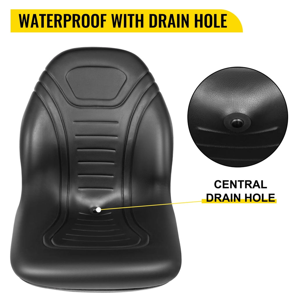 VEVOR 2pcs Universal Tractor Seat Replacement, Compact High Back Mower Seat Pair, Black Vinyl Forklift Seat, Central Drain Hole Skid Steer Seat with Mounting Bolt Patterns of 8" x 11.5" & 11.25" x 11.5"