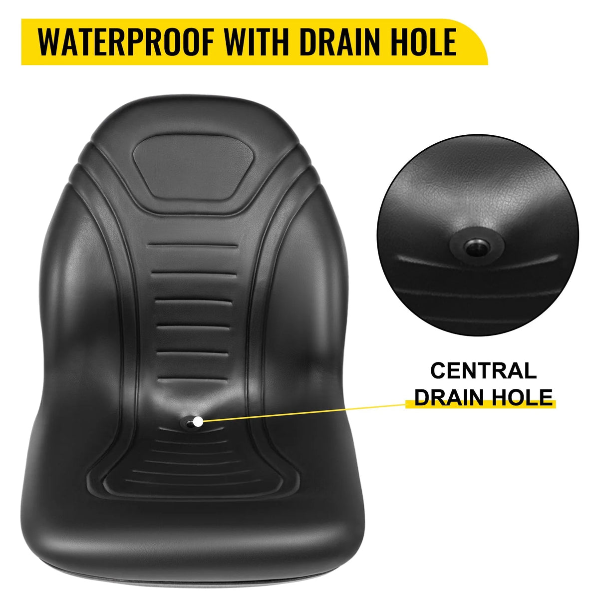 VEVOR 2pcs Universal Tractor Seat Replacement, Compact High Back Mower Seat Pair, Black Vinyl Forklift Seat, Central Drain Hole Skid Steer Seat with Mounting Bolt Patterns of 8" x 11.5" & 11.25" x 11.5"