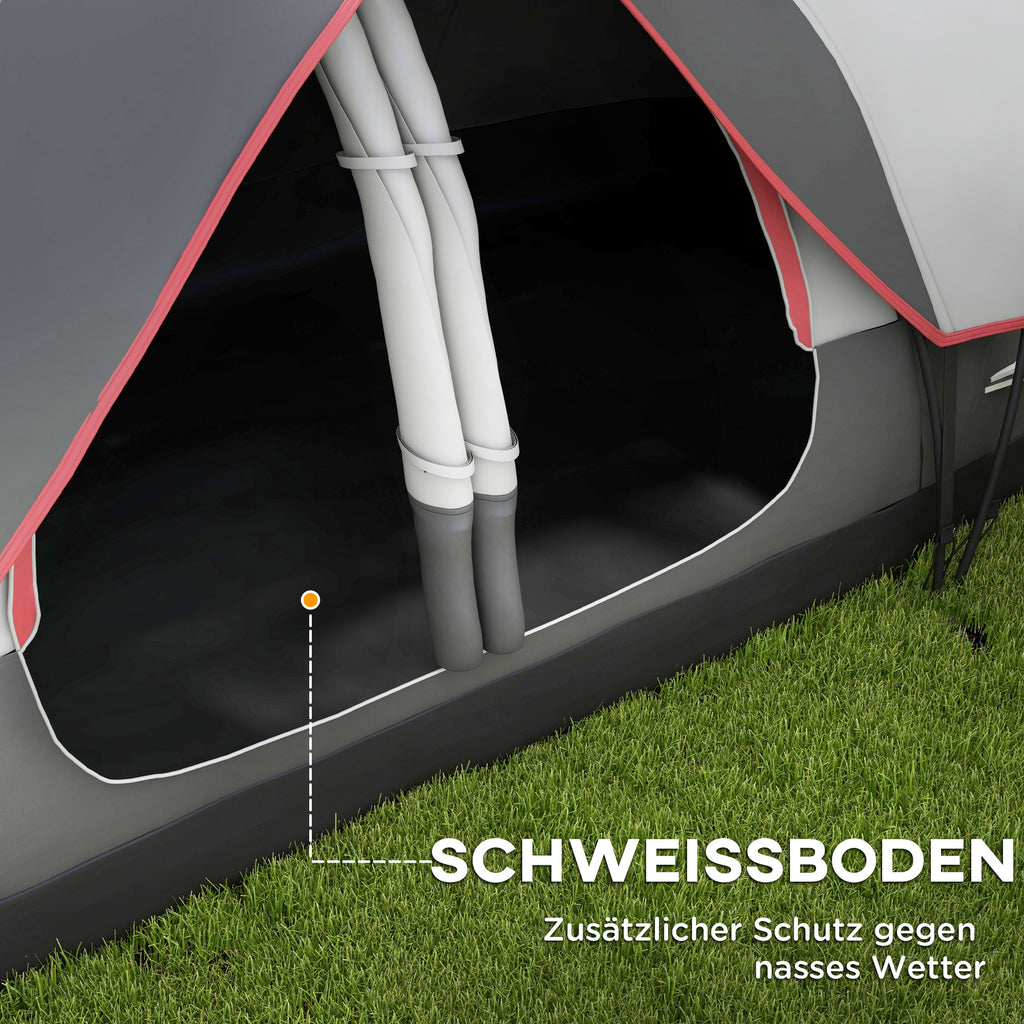 Outsunny Campingzelt, 2 Räume, Trennwand, für 6-8 Personen, Regenschutz, Grau