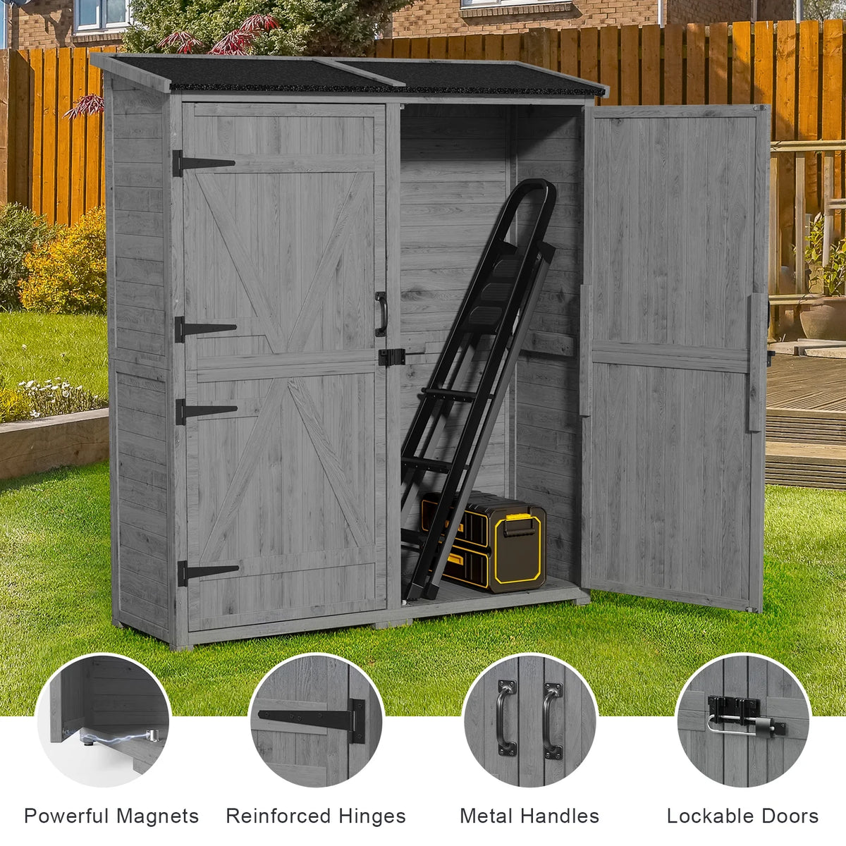 Aiho 55 Wide Outdoor Storage Shed with Lockable Double Doors - Weather - Resistant Garden Shed for Patio, Backyard & Lawn, Gray