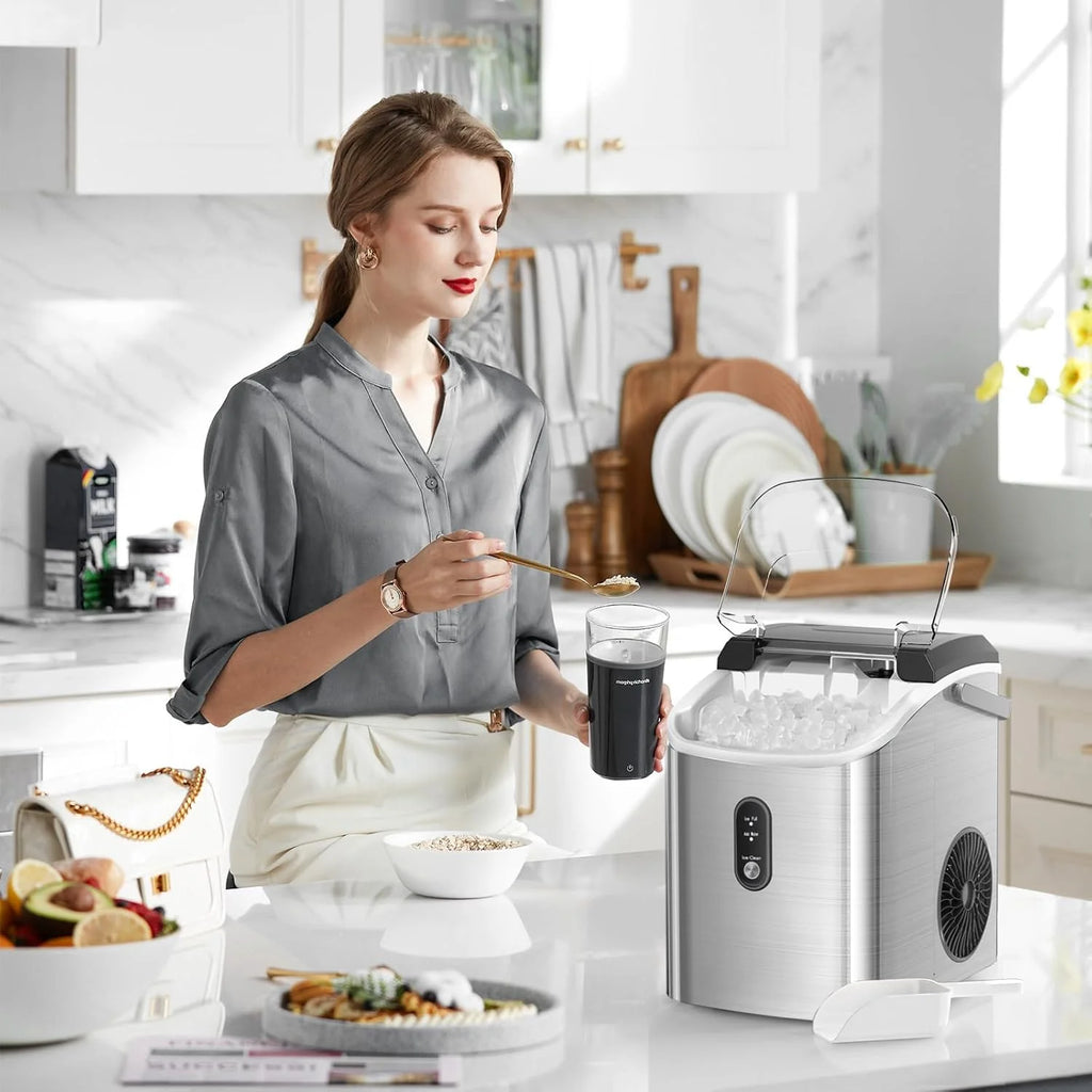 Auseo Nugget Ice Maker Countertop, Ready in 6 Mins, 35 lb Each Day with Self - Cleaning, Portable Sonic Ice Machine for Home/Office/Bar, Black