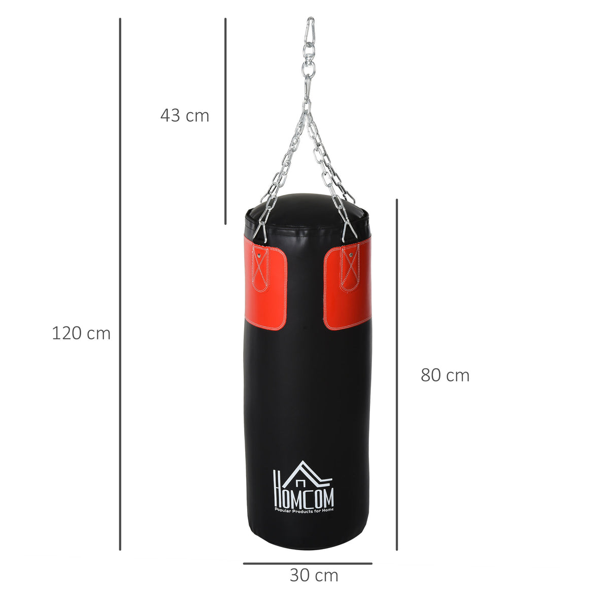 HOMCOM Boxsack-Set Box-Set mit Boxhandschuhen Gefüllt Set für Erwachsene Jugendlichen Hanging Boxing Heavy Bag 16 KG Ø30 x 120 cm Schwarz+Rot