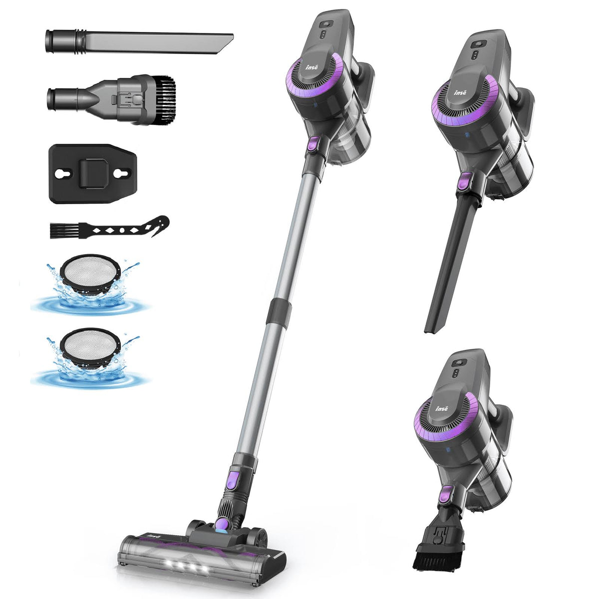 Inse Cordless Vacuum Cleaner,6 in 1 Powerful Stick Handheld Vacuum with 2200mAh Rechargeable Battery,20Kpa Vacuum Cleaner,45min Runtime,Lightweight