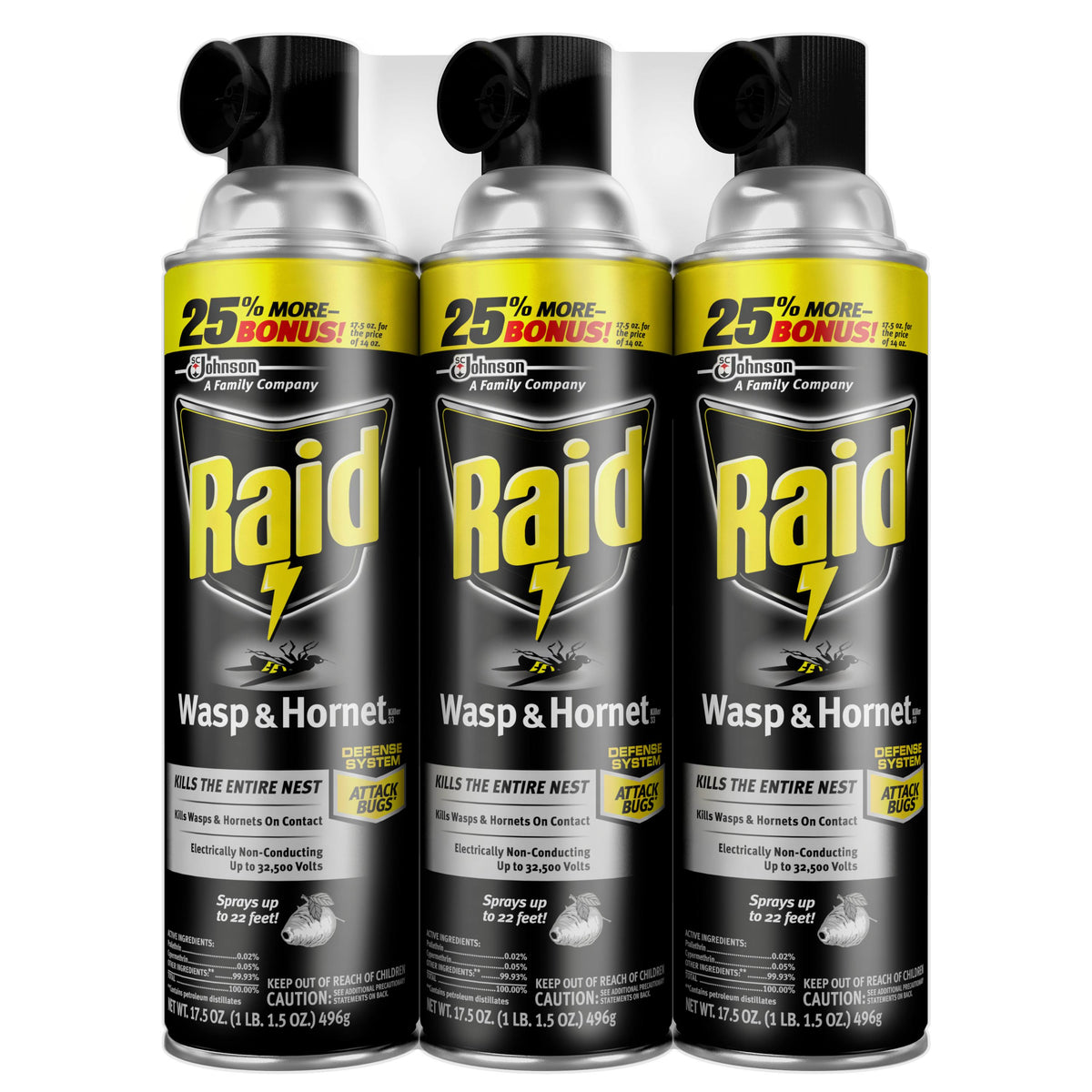 Raid 3 Pack 17.5 Ounce Wasp & Hornet Spray
