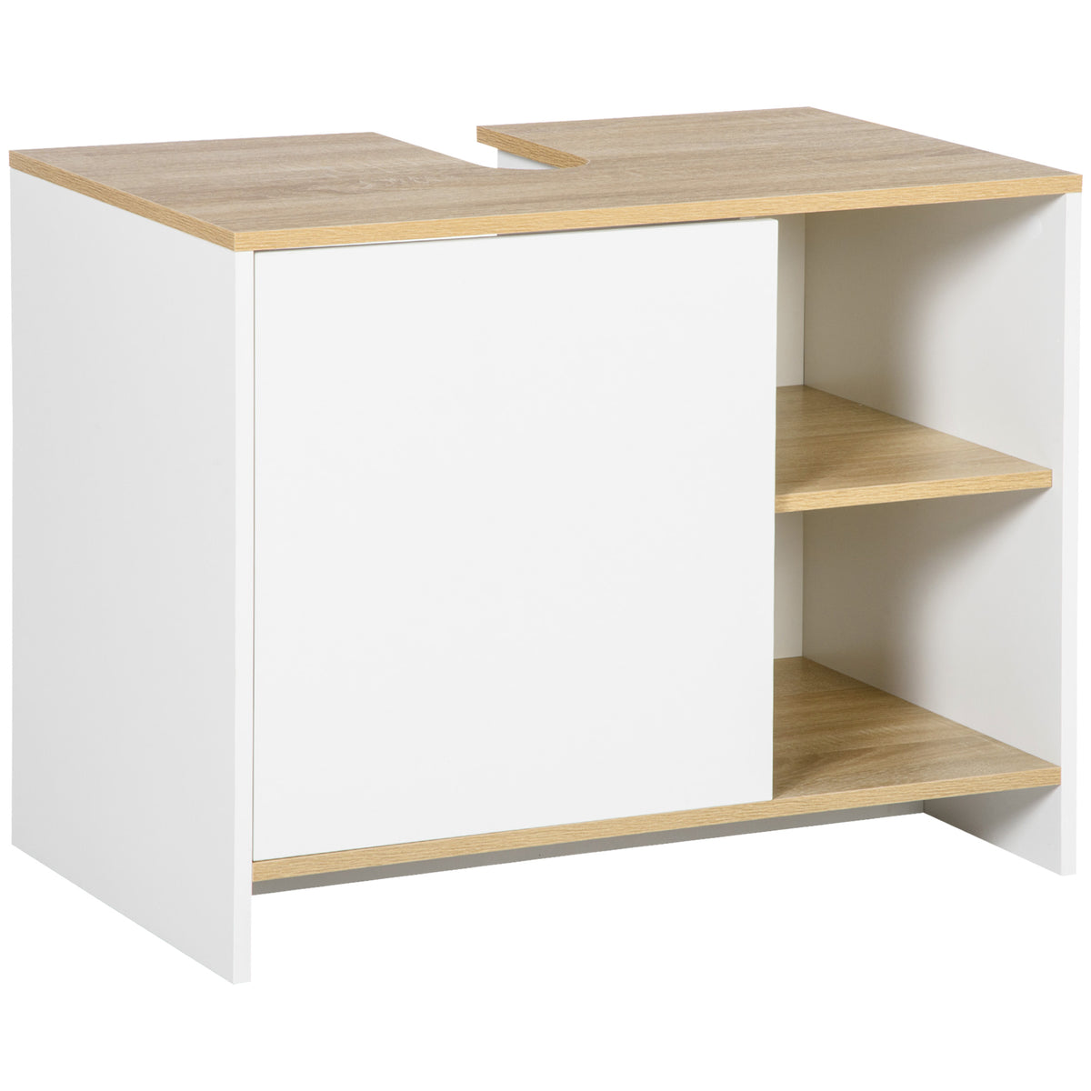 Kleankin Unterschrank mit Schrank und 2 Regalen aus Holz, 77x45x60 cm, Weiß und Holz