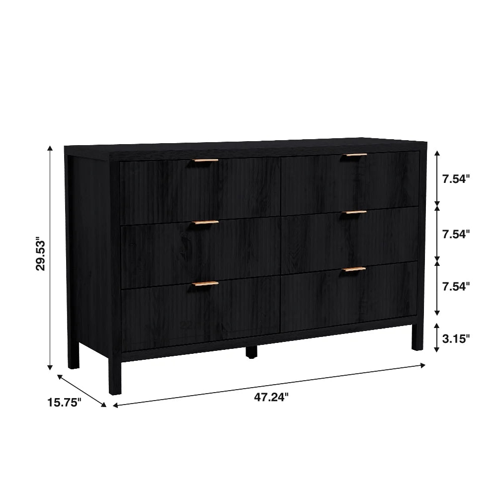YOCWO Fluted Nightstand for Bedroom Set of 2, Wood Bedside Table Set of 2 with Drawers, Black