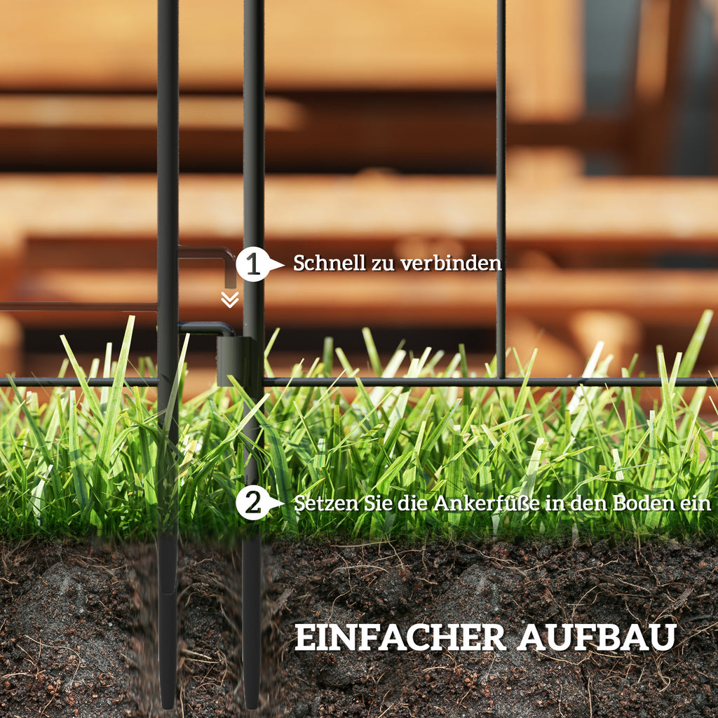 Outsunny Gartenzaun Zaun Stahl 300 cm x 70 cm hoch Dekorativer Gitterzaun Set Zaunelemente Schwarz