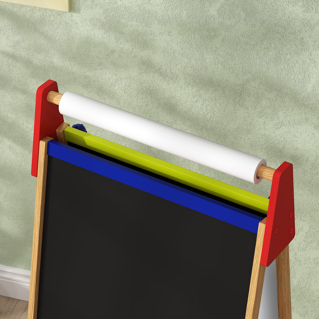 AIYAPLAY 3-in-1 Kindermalstaffelei, Kreidetafel, Whiteboard, Papierrolle, inklusive Zubehör, Kiefernholz, verstellbar