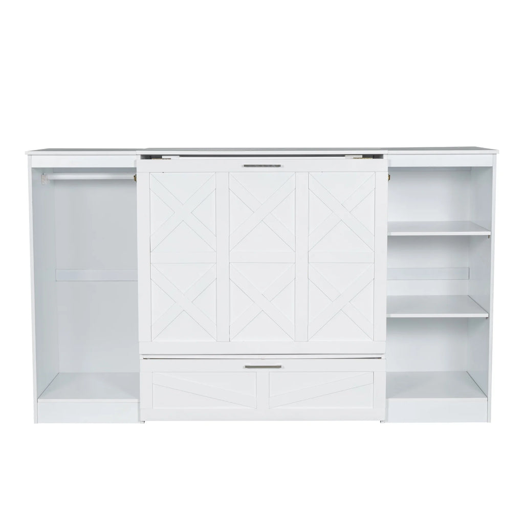 Euroco Wood Twin Size Murphy Bed with Wardrobe and Shelves for Kids Teens Living Room