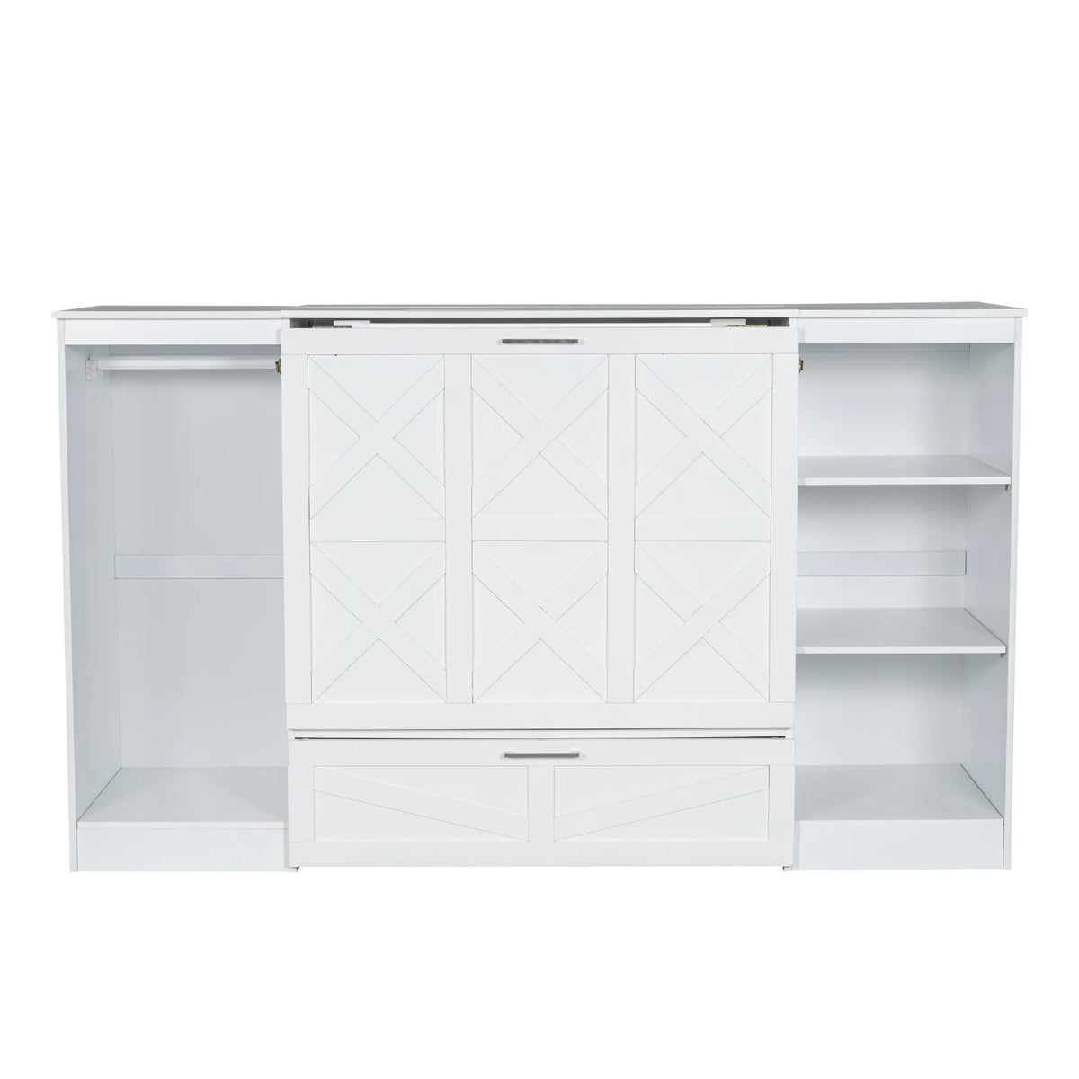 Euroco Wood Twin Size Murphy Bed with Wardrobe and Shelves for Kids Teens Living Room