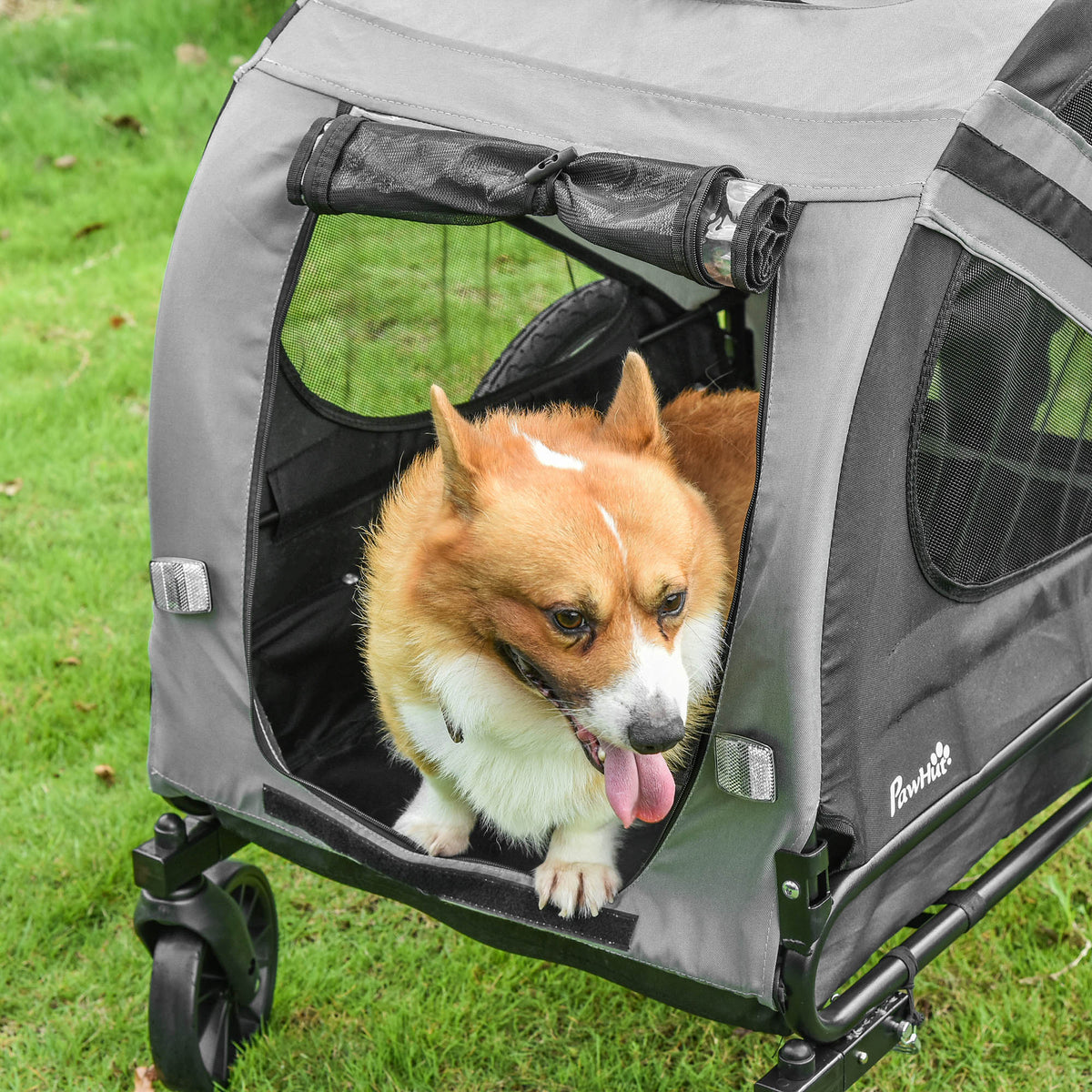 PawHut 2-in-1 Hundeanhänger Hundewagen Fahrradanhänger bis 20kg wasserfest Sicherheitsleine Reflektoren 140 cm x 72, 5 cm x 108 cm Grau