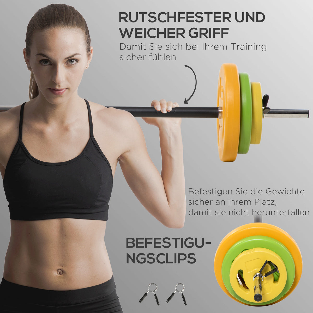HOMCOM Hanteln Set 20kg Hantelset aus Gusseisen Kurzhanteln mit Verbindungsrohr Rutschfester Griff Mehrfarbig
