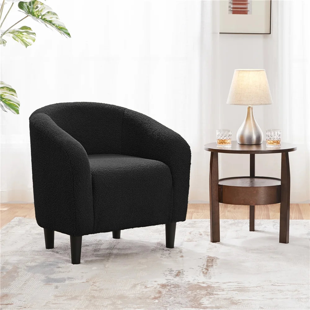 Yaheetech Upholstered Club Chair Accent Barrel Chair, Ivory