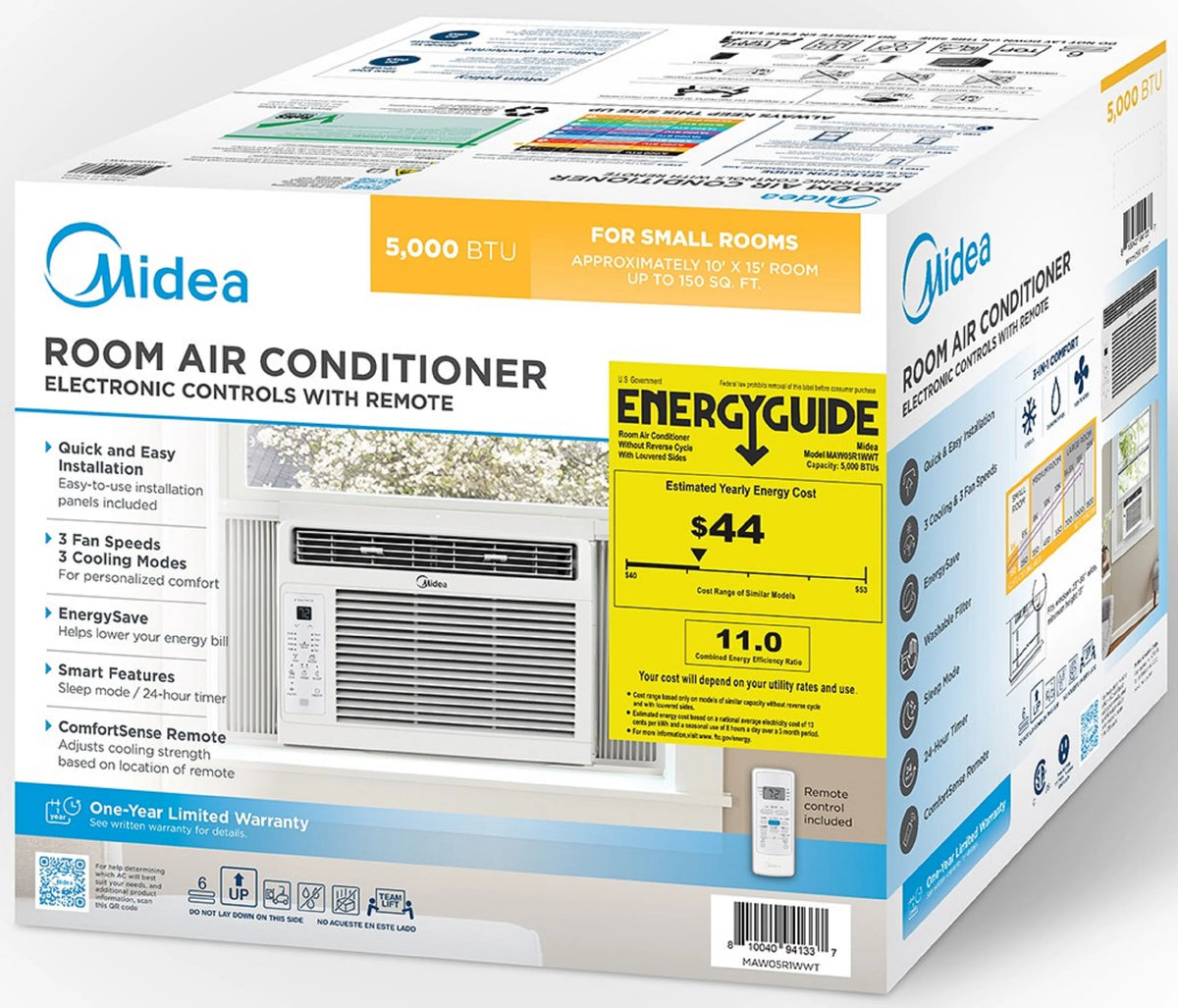 Midea 5, 000 BTU Window Air Conditioner, 150 Sq. Ft., White, New