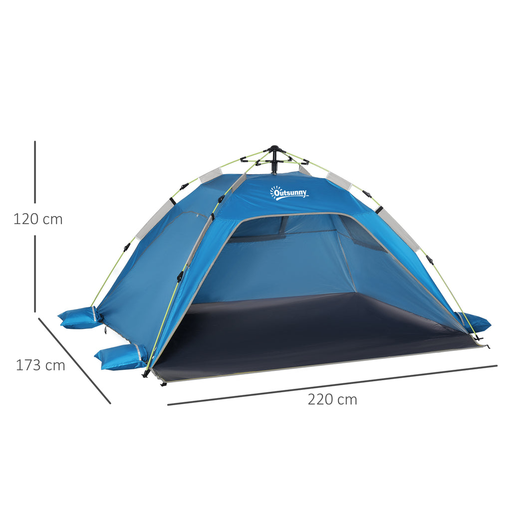 Outsunny Pop-up-Strandzelt, Fiberglasrahmen, 4 Taschen, Netzfenster, flexibel, Blau
