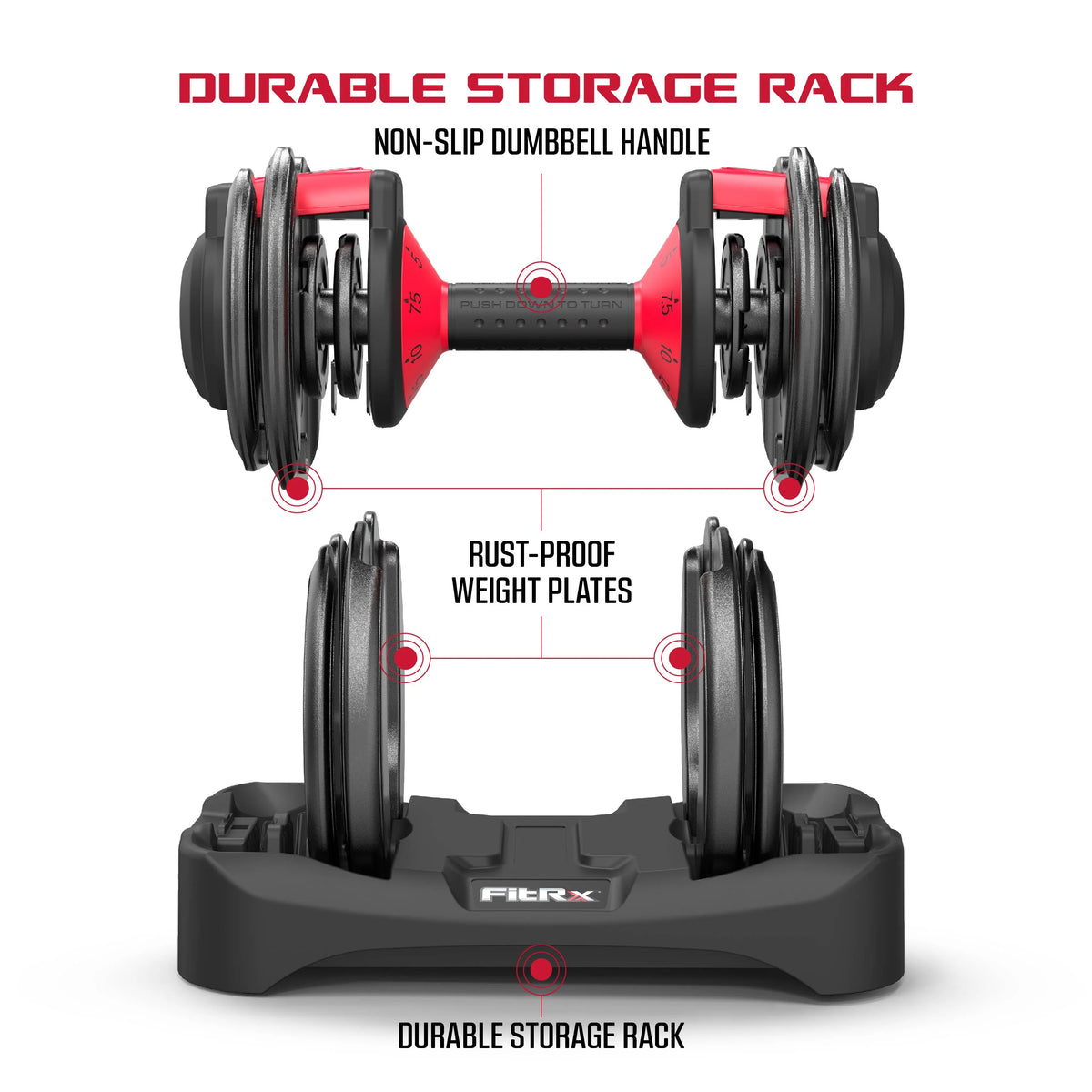 Fitrx Adjustable Dumbbells 2 - Pack, 25 lb Smartbell Dumbbell Set with 9 - in - 1 Quick - Select Weights, 2.5 lb Increments for Home Gym