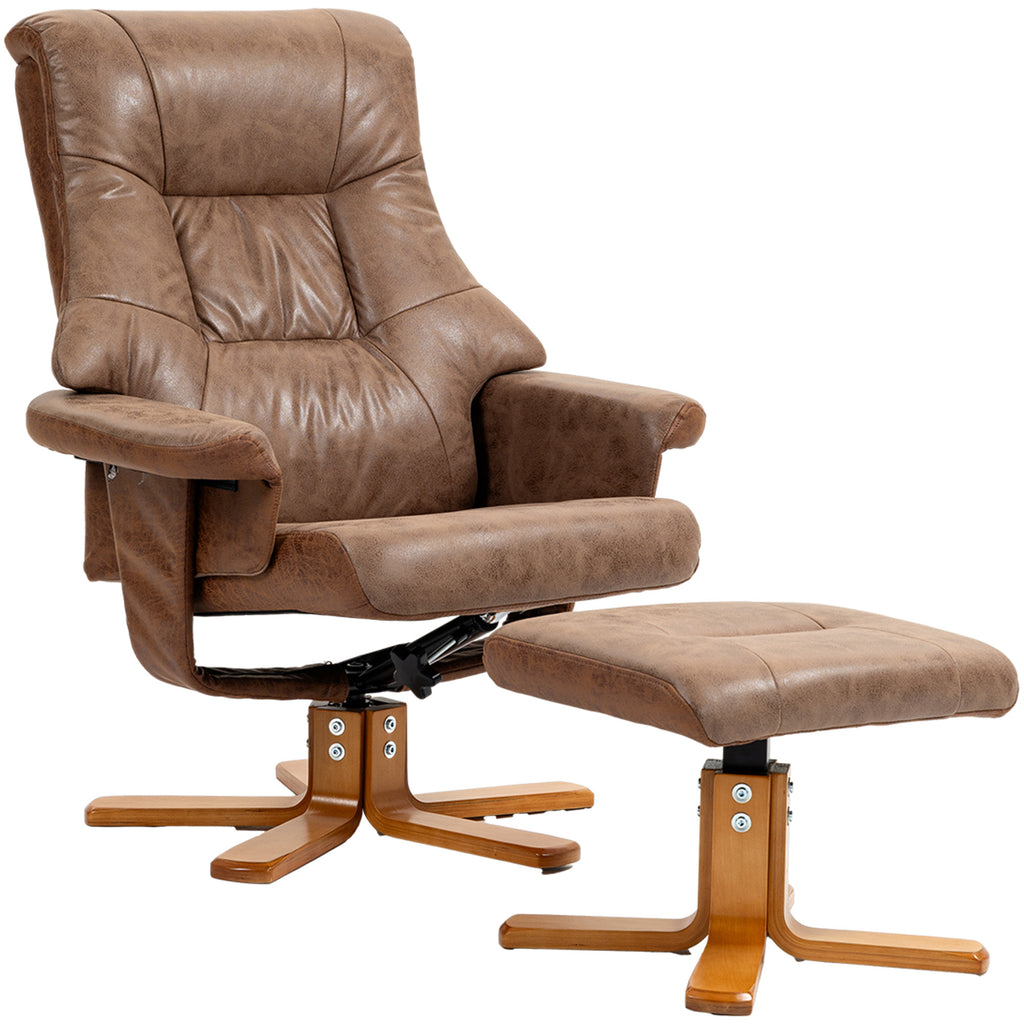 HOMCOM Relaxsessel mit Hocker, 360° drehbar, 135° neigbar, atmungsaktiver Bezug, 78 x 82,5 x 109 cm, braun