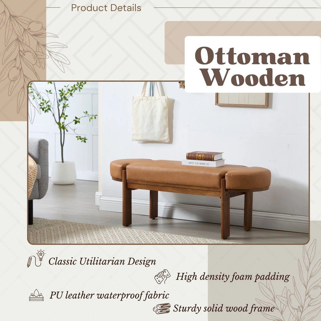 Dayalane 51" Modern Upholstered Bedroom Bench, Linen End of Bed Bench with Wooden Legs for Living Room, Entryway, Hallway Footrest, Beige
