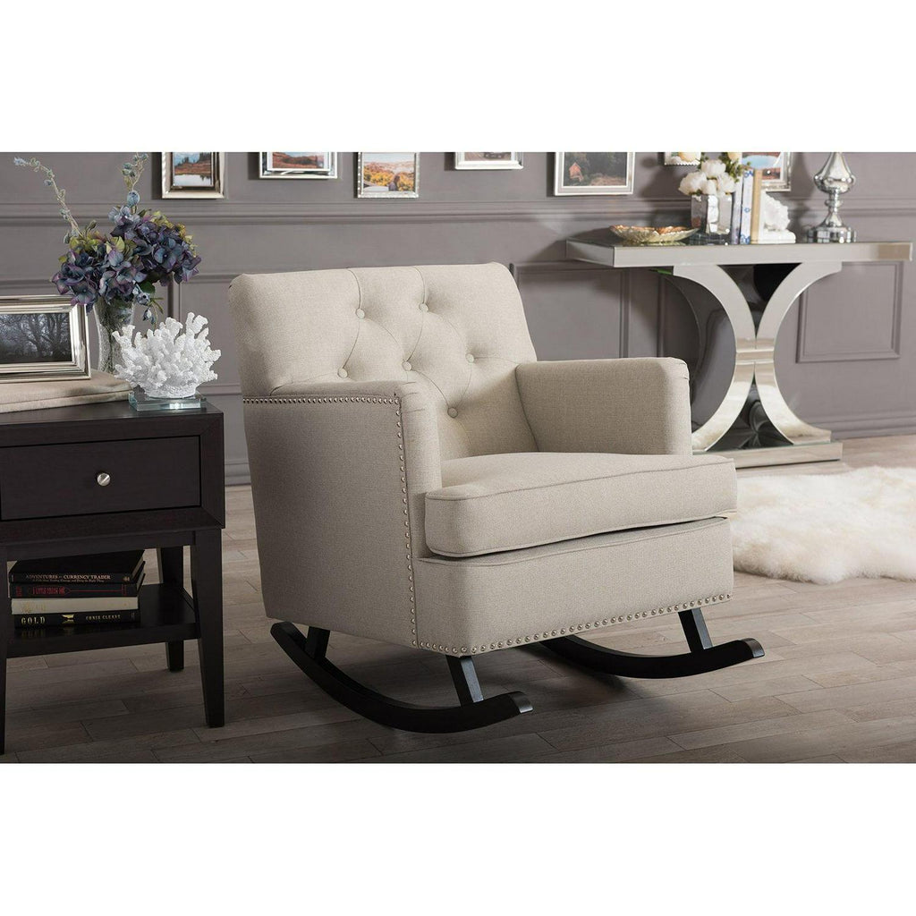 Baxton Studio Bethany Modern and Contemporary Gray Fabric Upholstered Button - Tufted Rocking Chair