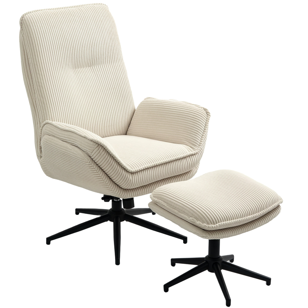 HOMCOM Drehbarer Polstersessel mit Fußhocker, Moderner Recliner-Sessel für Wohnzimmer, Schlafzimmer, Homeoffice, Beige