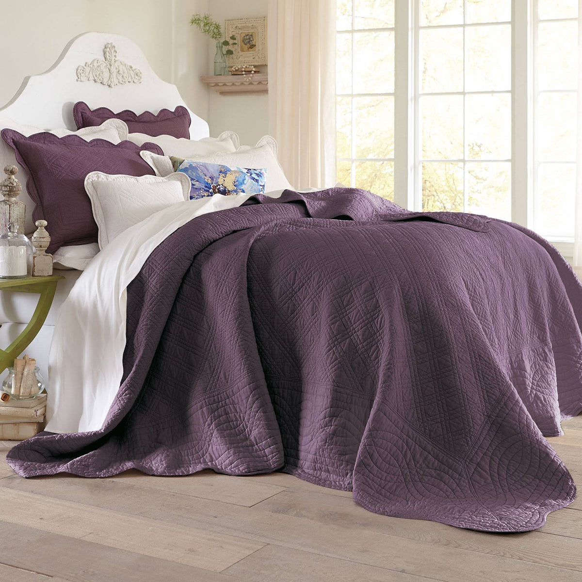 Florence Oversized Bedspread by BrylaneHome in Plum (Size King)