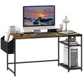 HOMCOM Computertisch 150 x 60 cm mit umkehrbaren Regalen und Stofftasche, für kleine Räume, Braun
