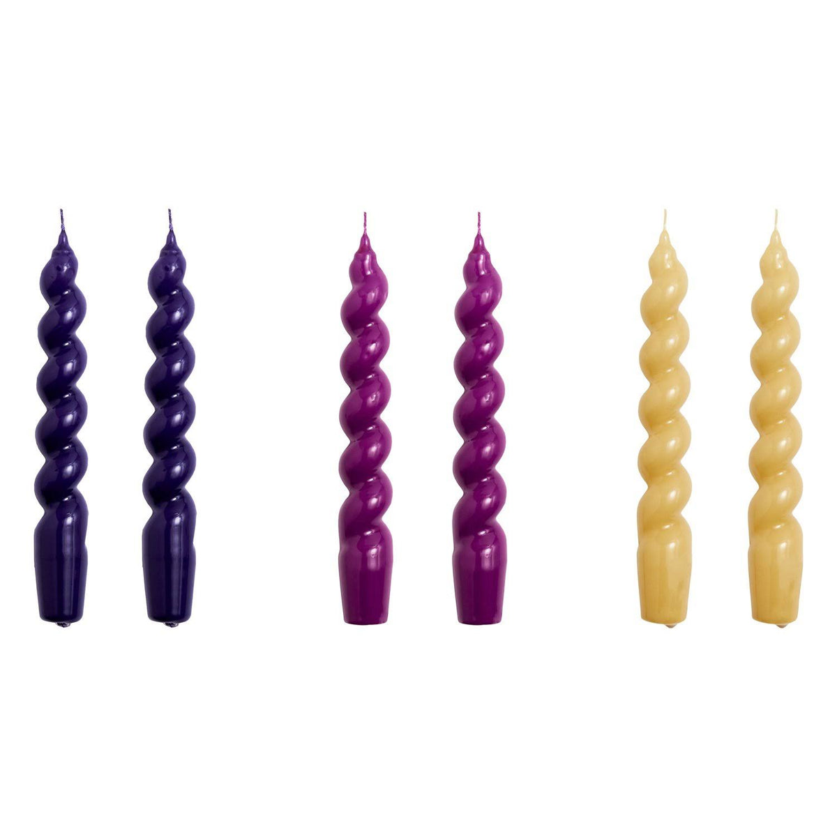 Hay Spiral Candles, Set of 6, Purple - Fuschia - Mustard