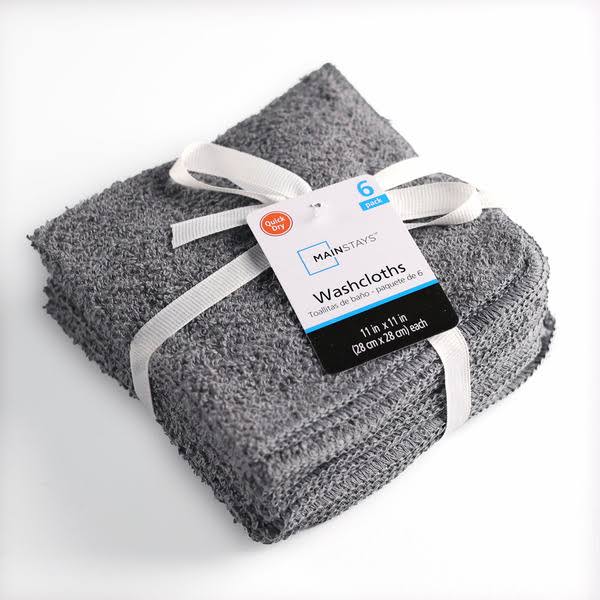 Mainstays Soft & Plush Washcloth Set - Gray - 11 x 11 in