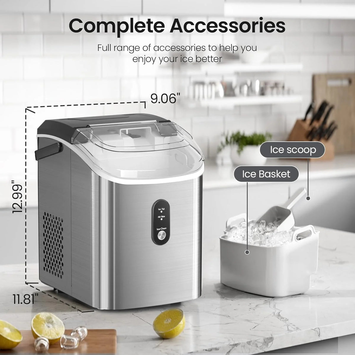 Auseo Nugget Ice Maker Countertop, Ready in 6 Mins, 35 lb Each Day with Self - Cleaning, Portable Sonic Ice Machine for Home/Office/Bar, Black