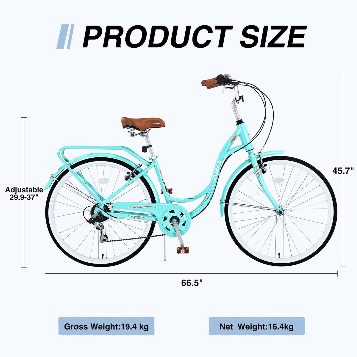 Aukfa 26" Cruiser Bike, 7 Speed Bicycle Hybrid Bikes for Women Girls Ladies, Arctic