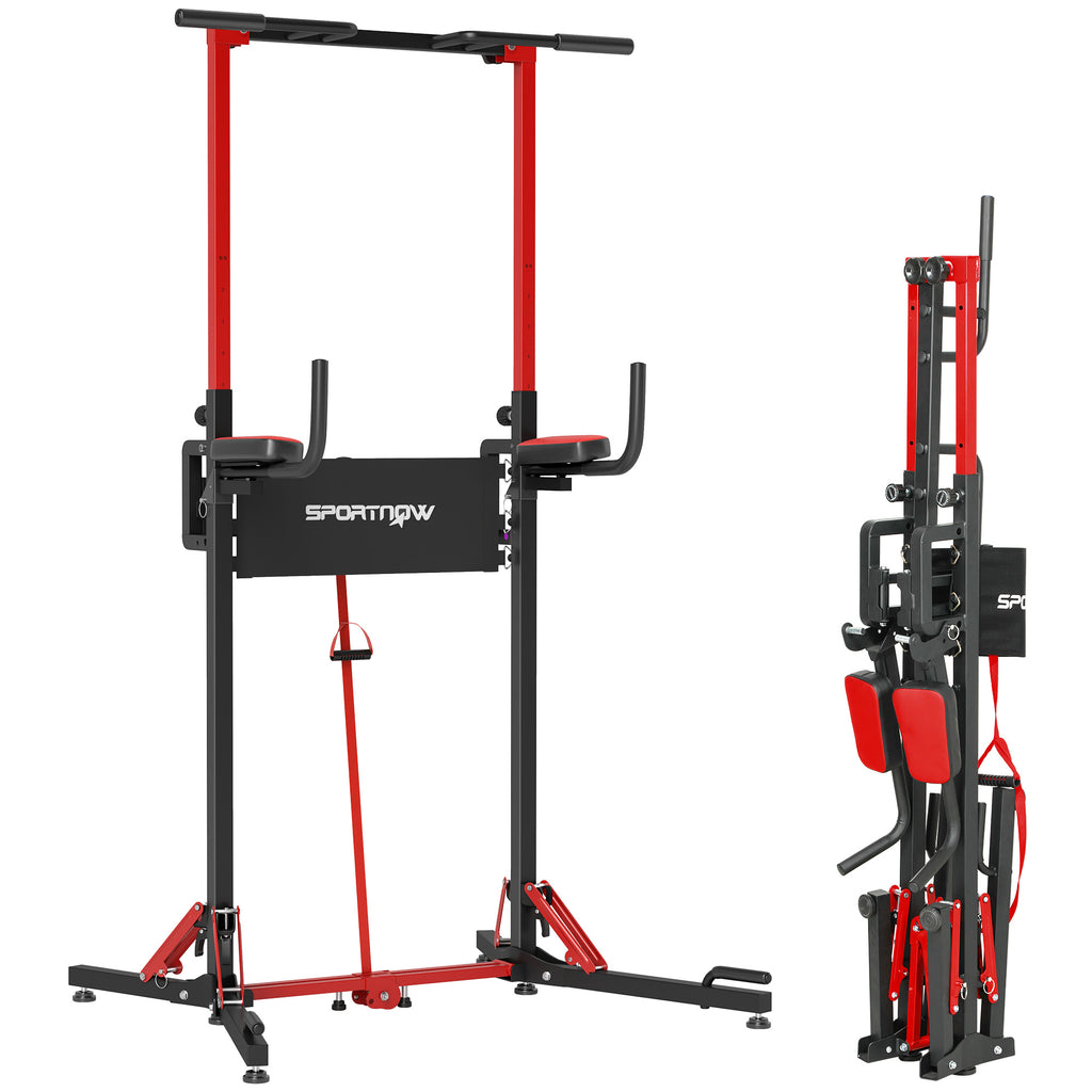 SPORTNOW Faltbarer Power Tower, Klimmzugstation, höhenverstellbar, für Push-ups und Liegestütze, Leichte Montage, Metall